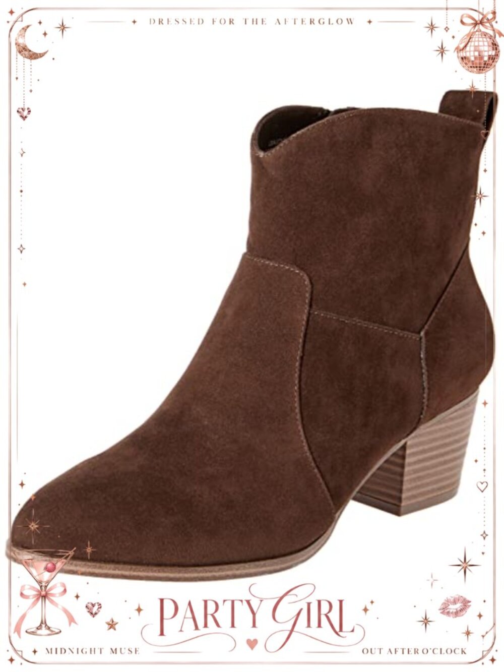 Western Ankle Boots Faux Suede Memory Foam Cuban Heel